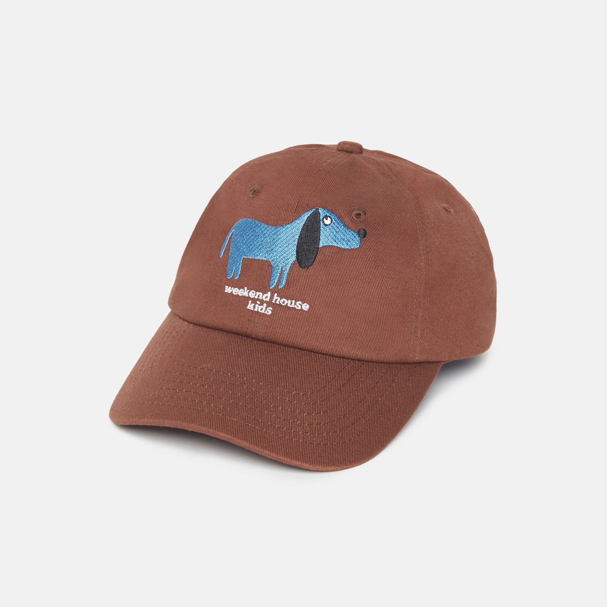 Gorra marrón perro azul
