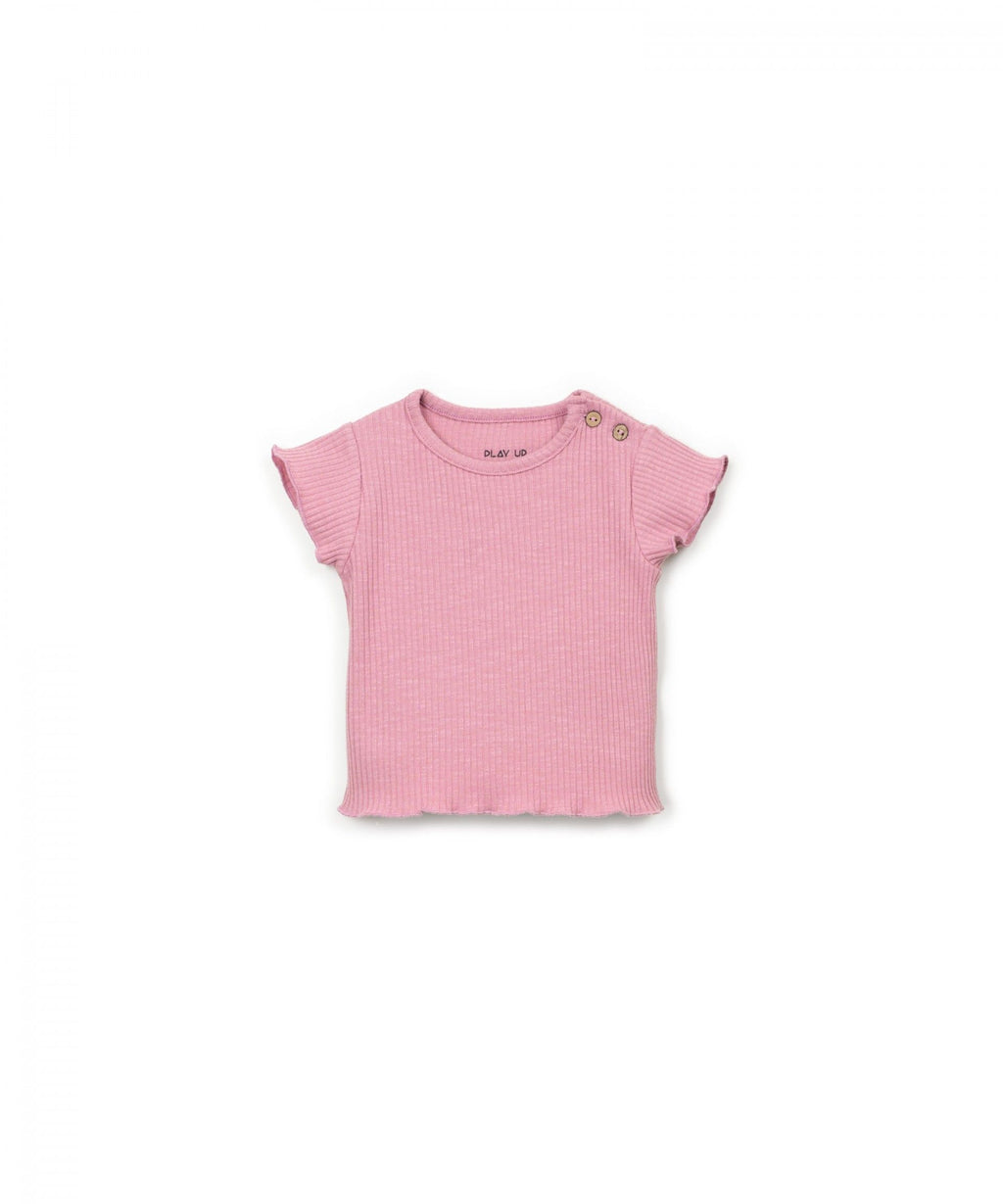 Camiseta manga corta canalé rosa