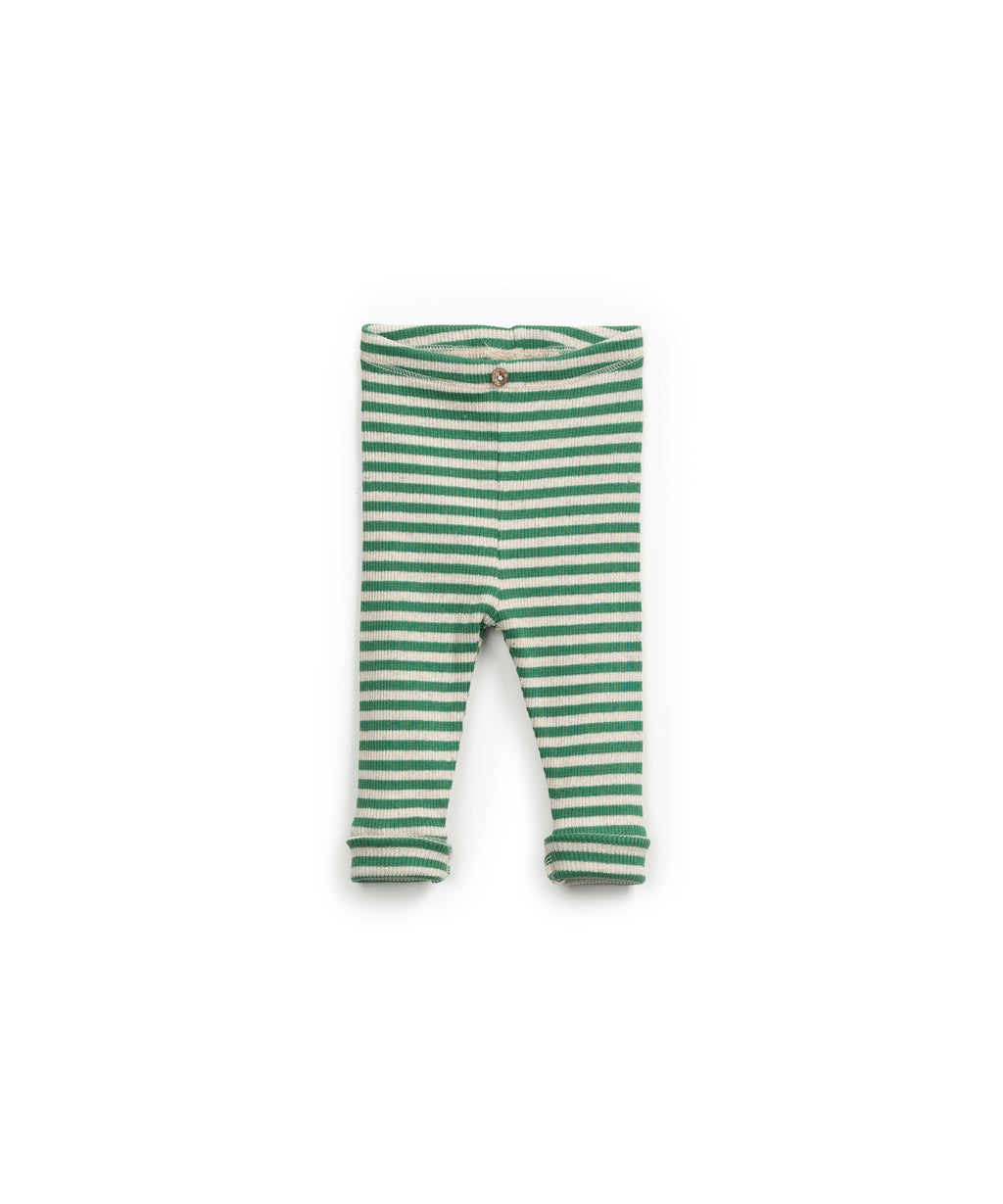Legging rayas verdes y beige con botón