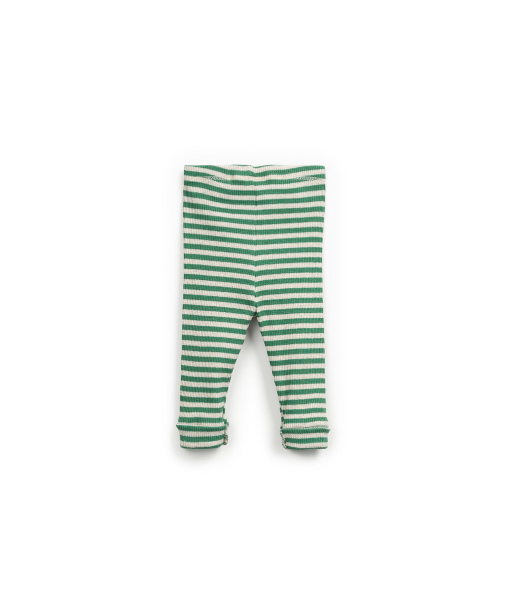 Legging rayas verdes y beige con botón