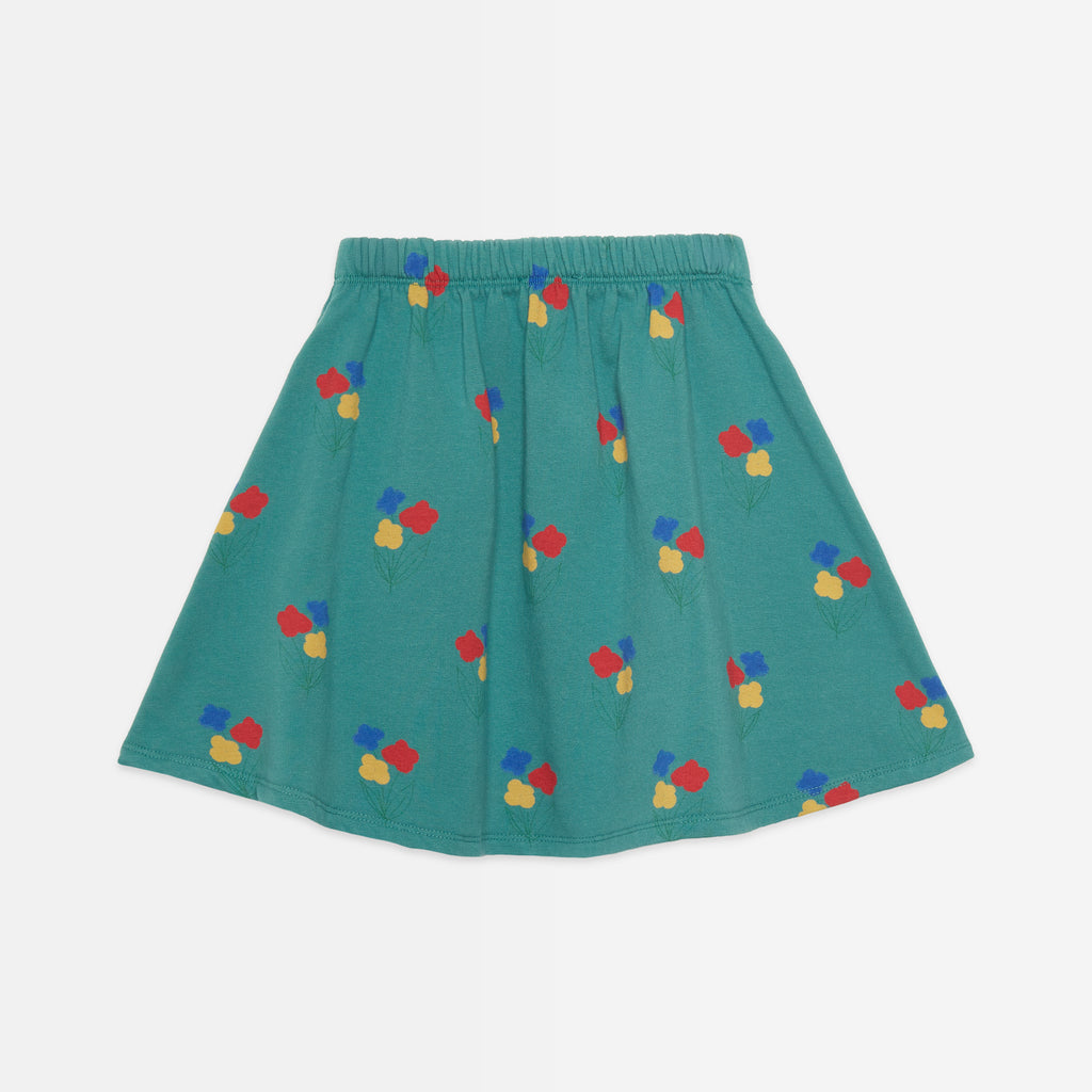 Falda verde con estampado de flores