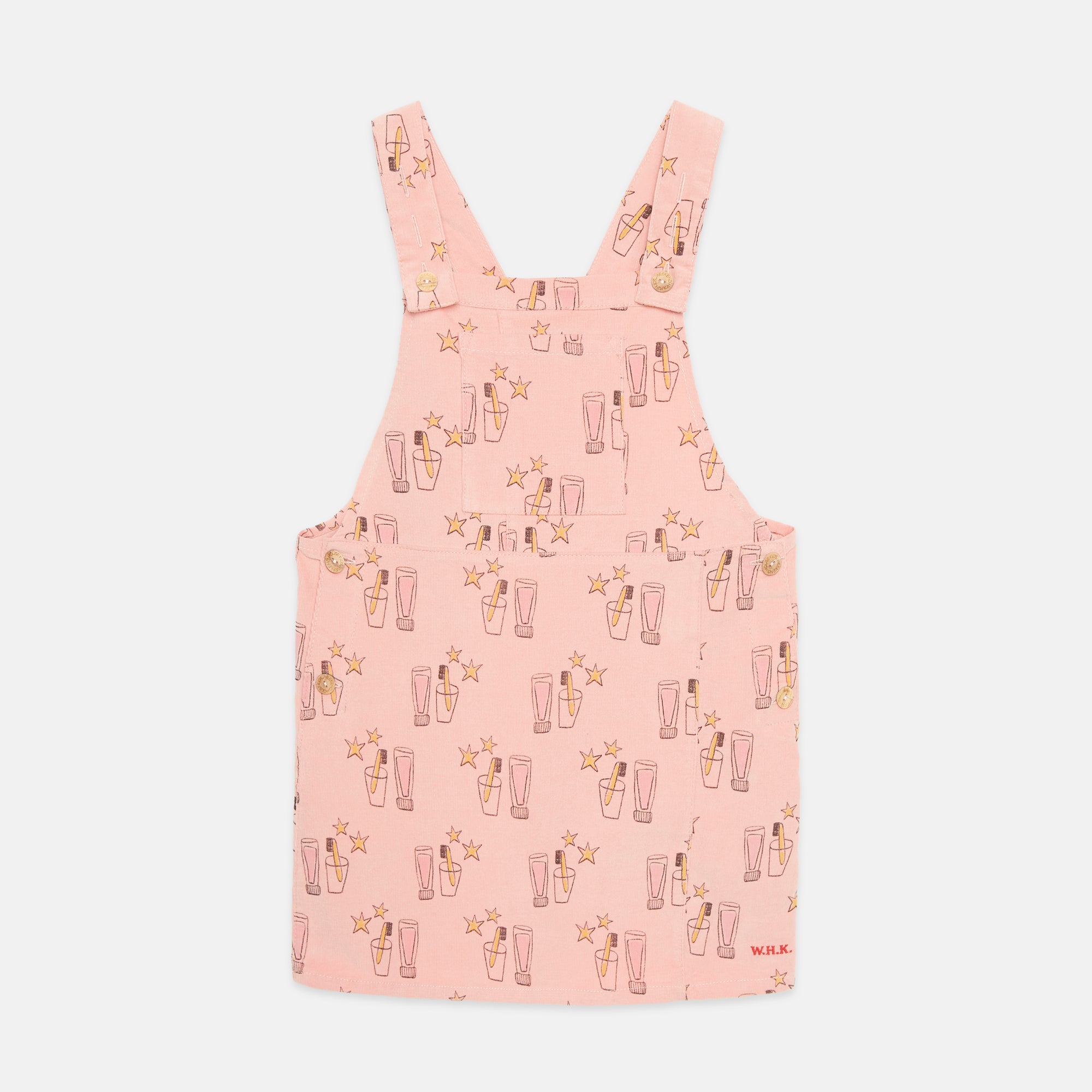 Vestido-peto rosa con estampado cepillo mágico