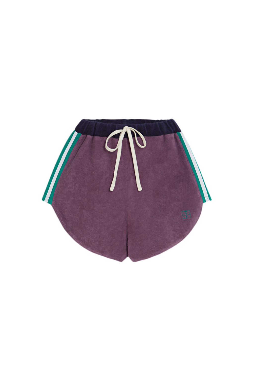 Pantalón corto lila com estas laterales verdes y blancas. Muy vintage.