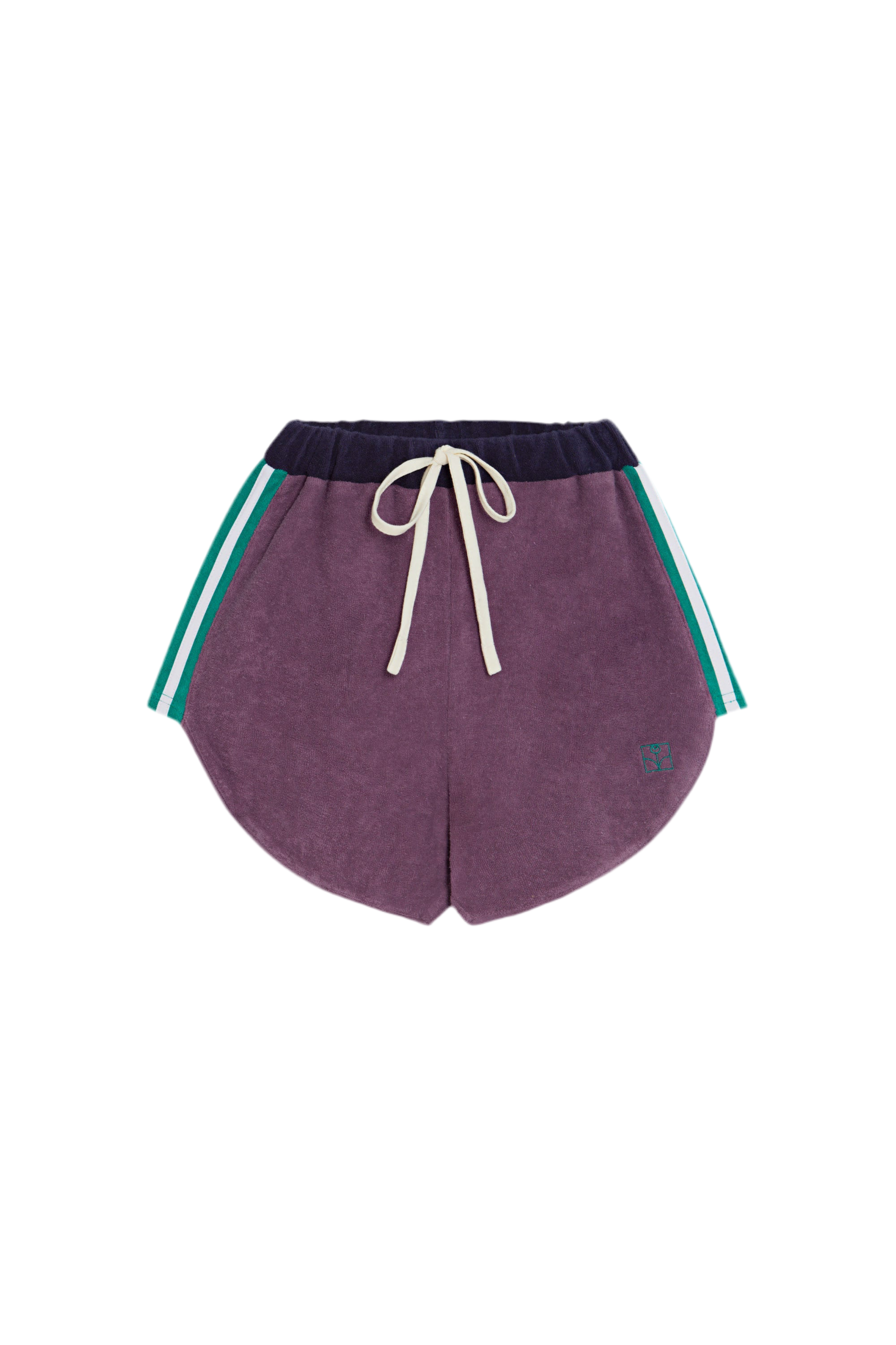 Pantalón corto lila com estas laterales verdes y blancas. Muy vintage.