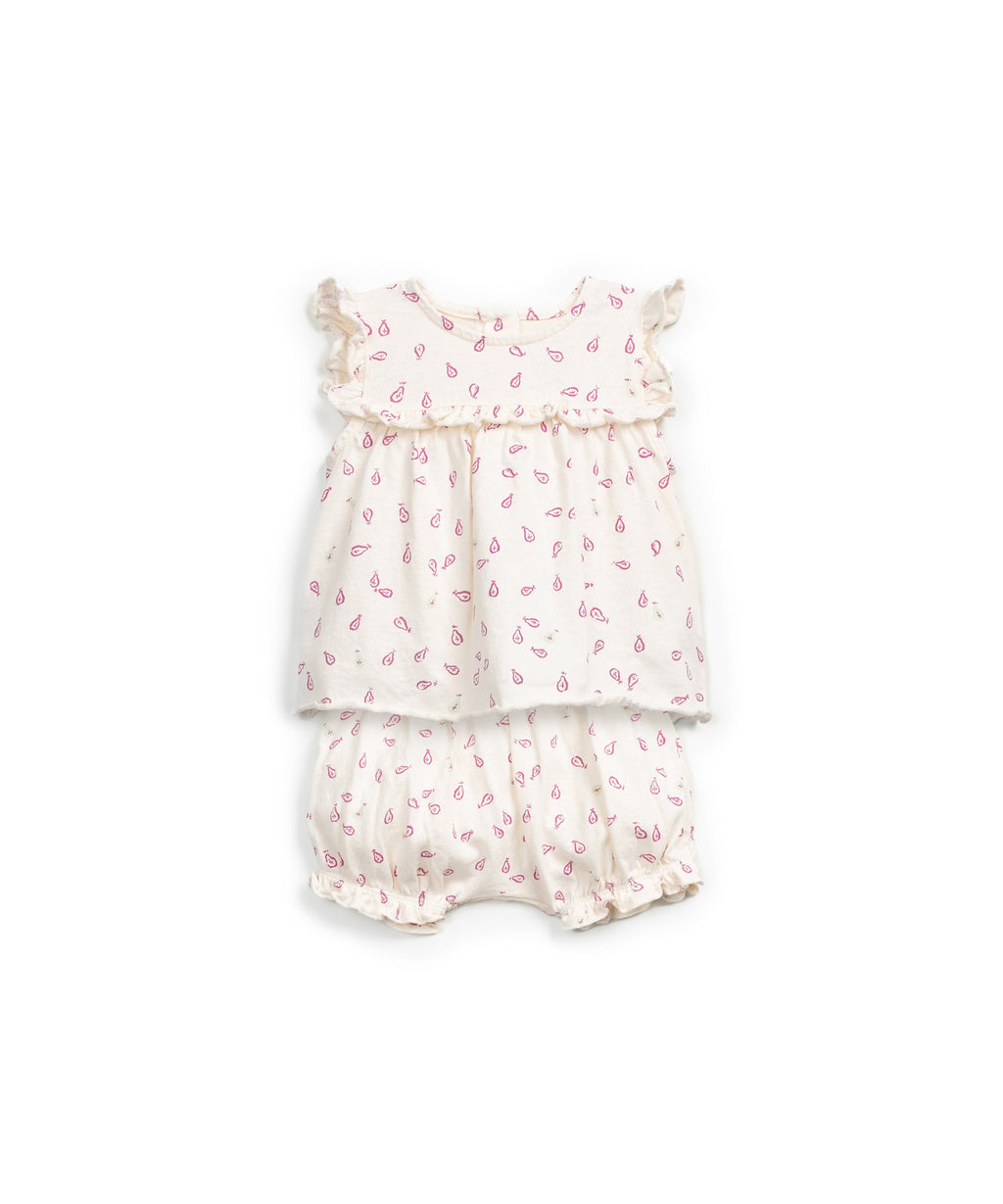 Pijama algodón corto dos piezas hojas rosas