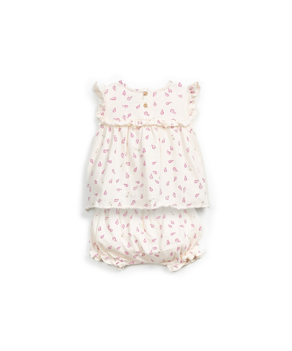 Pijama algodón corto dos piezas hojas rosas