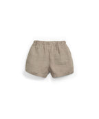 Pantalón corto de lino marrón con botón de coco