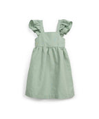Vestido verde de algodón y lino con volantes