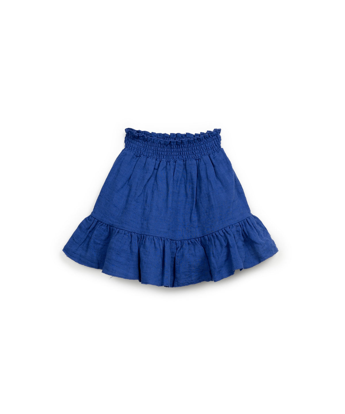 Falda azul con volante de algodón y lino