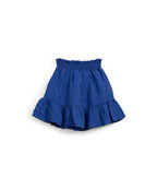 Falda azul con volante de algodón y lino
