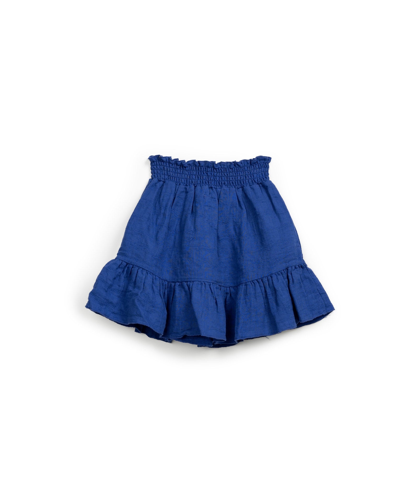 Falda azul con volante de algodón y lino