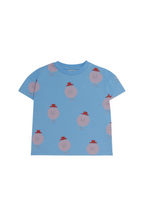 Camiseta manga corta fondo azul cielo con caras muy divertidas 
