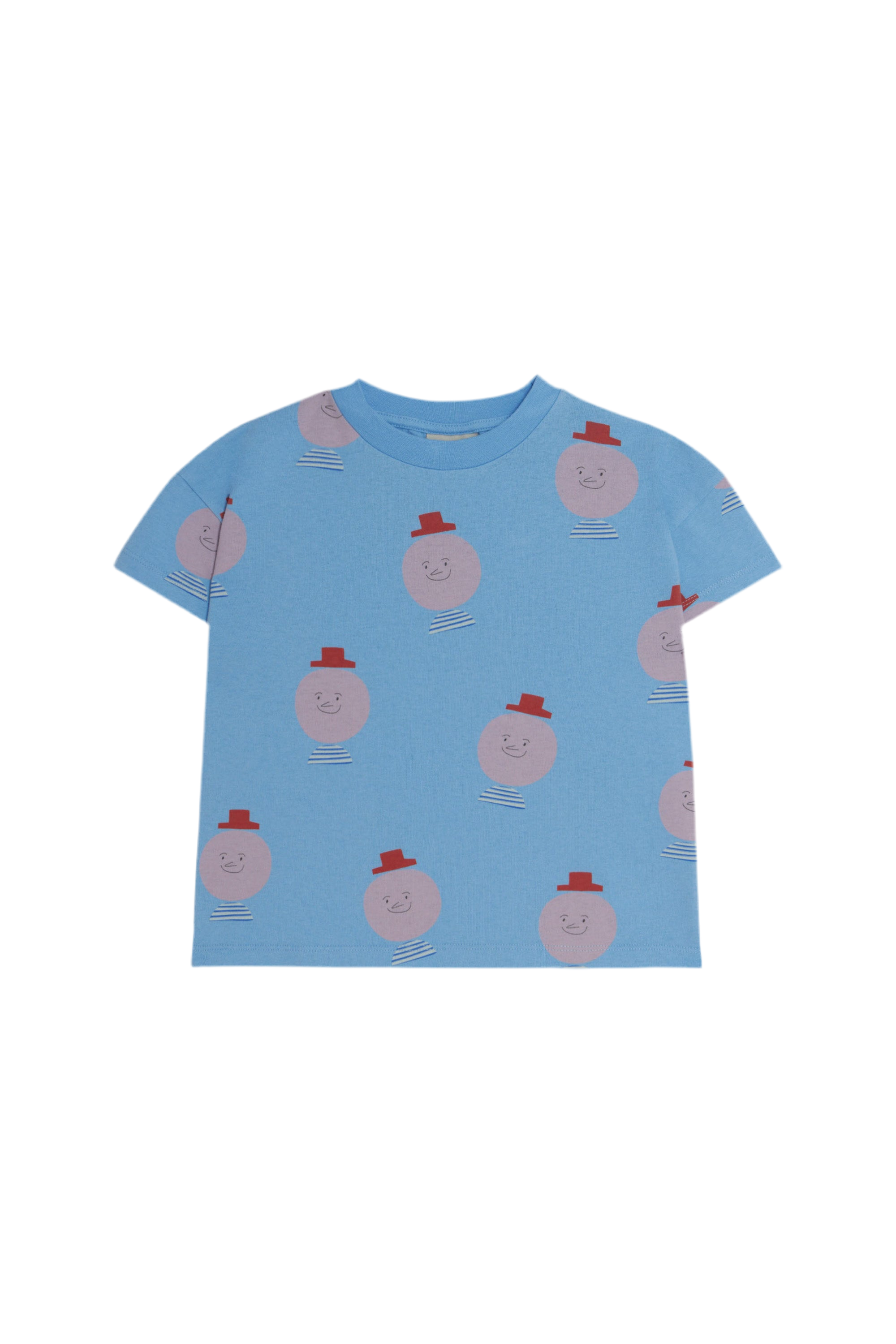 Camiseta manga corta fondo azul cielo con caras muy divertidas 