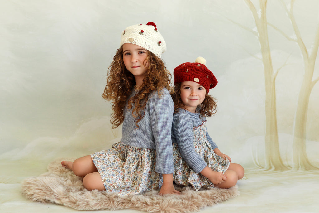 Boina punto grueso flores bordadas