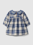 Vestido de cuadros con cuello bordado índigo - vista principal