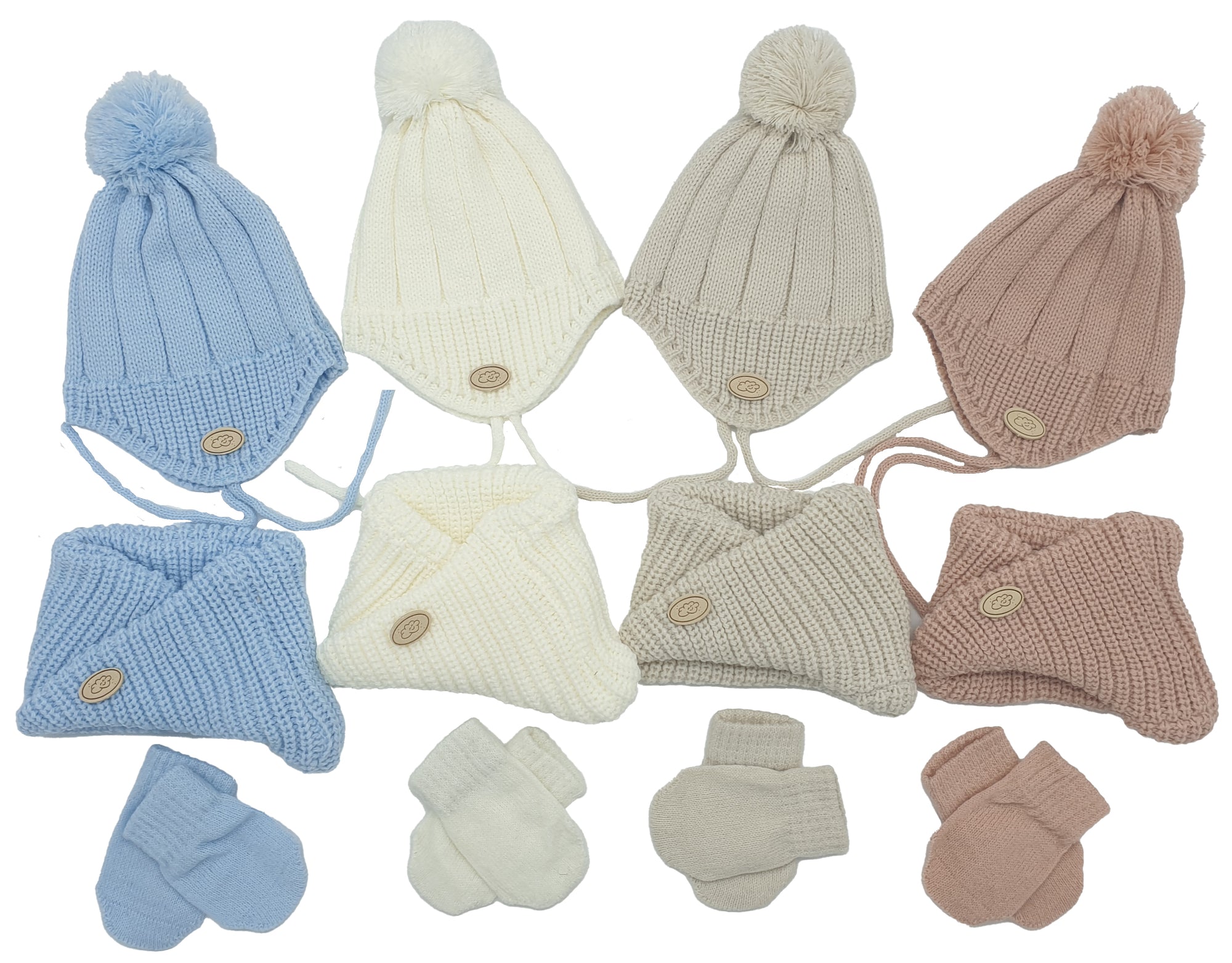 Conjunto gorro, cuello y manoplas punto plano (0-4M) Ref. 103