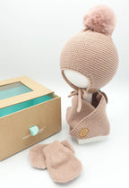 Conjunto gorro, cuello y manoplas punto bobo (0-4M) Ref.104