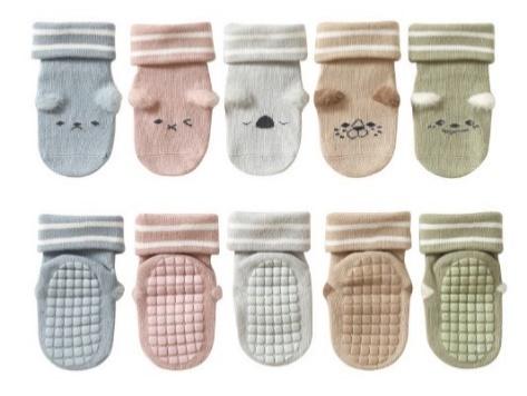 Calcetines antideslizantes Monnuage M822 con animales y puño de rayas