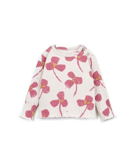 Camiseta rib estampado flores rosas