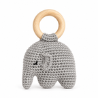 Sonajero elefante de crochet MONPETIT gris con aro de madera